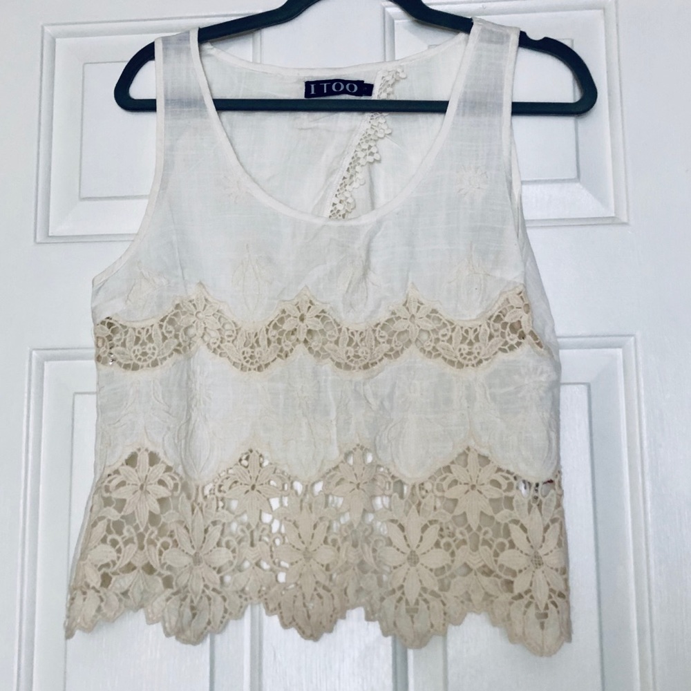 Ivory Lace Crop Top w/ Flutter Back